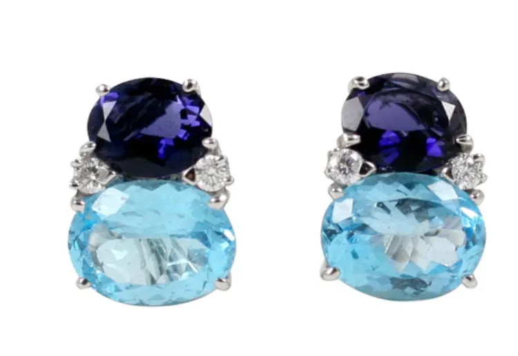 Large GUM DROP™ Earrings with Pale Blue Topaz and Bright Amethyst and Diamonds