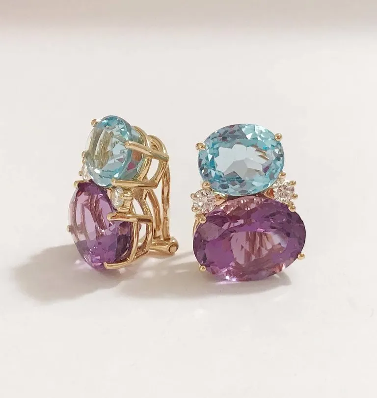 Large GUM DROP™ Earrings with Pale Blue Topaz and Bright Amethyst and Diamonds