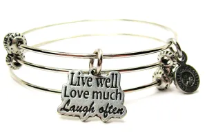 Live Well Love Much Laugh Often Triple Style Expandable Bangle Bracelet