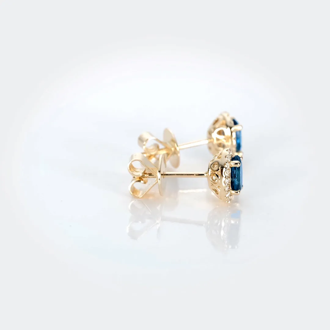 London Blue Topaz Halo Stud Earrings White Gold - Marzia