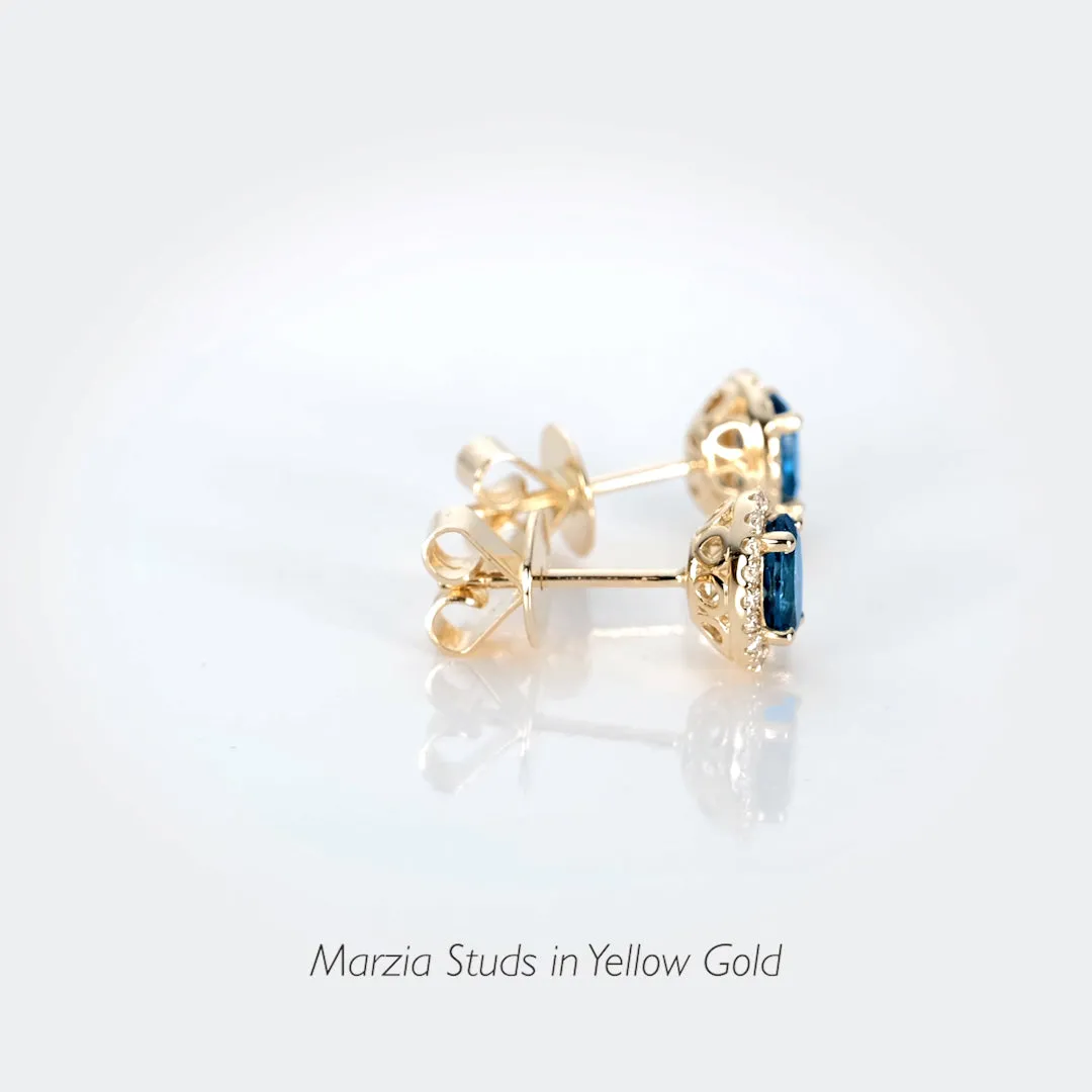 London Blue Topaz Halo Stud Earrings White Gold - Marzia