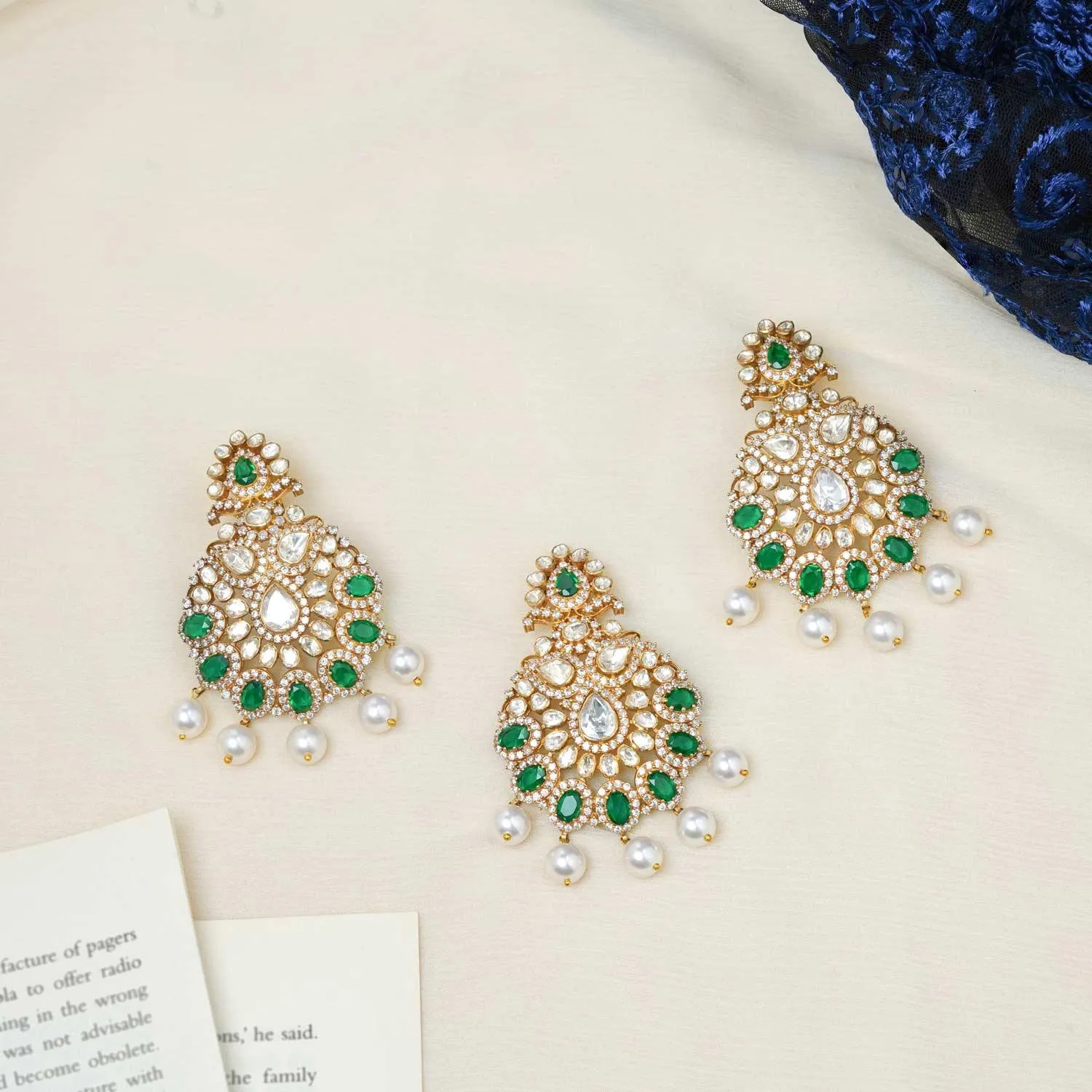 Mahira Emerald Green Designer Chandbalis and Pendant