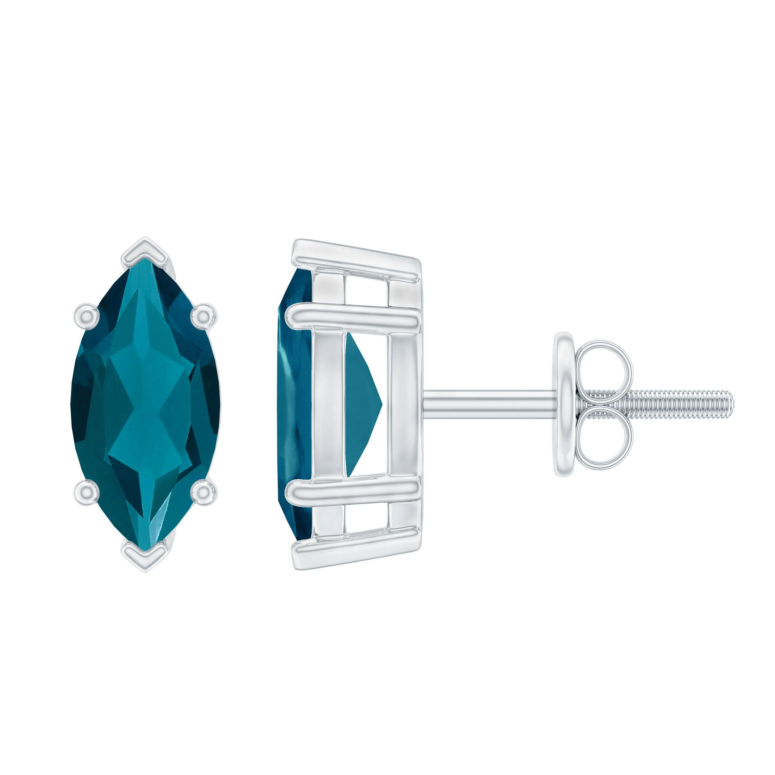 Marquise London Blue Topaz Solitaire Studs in Basket Setting