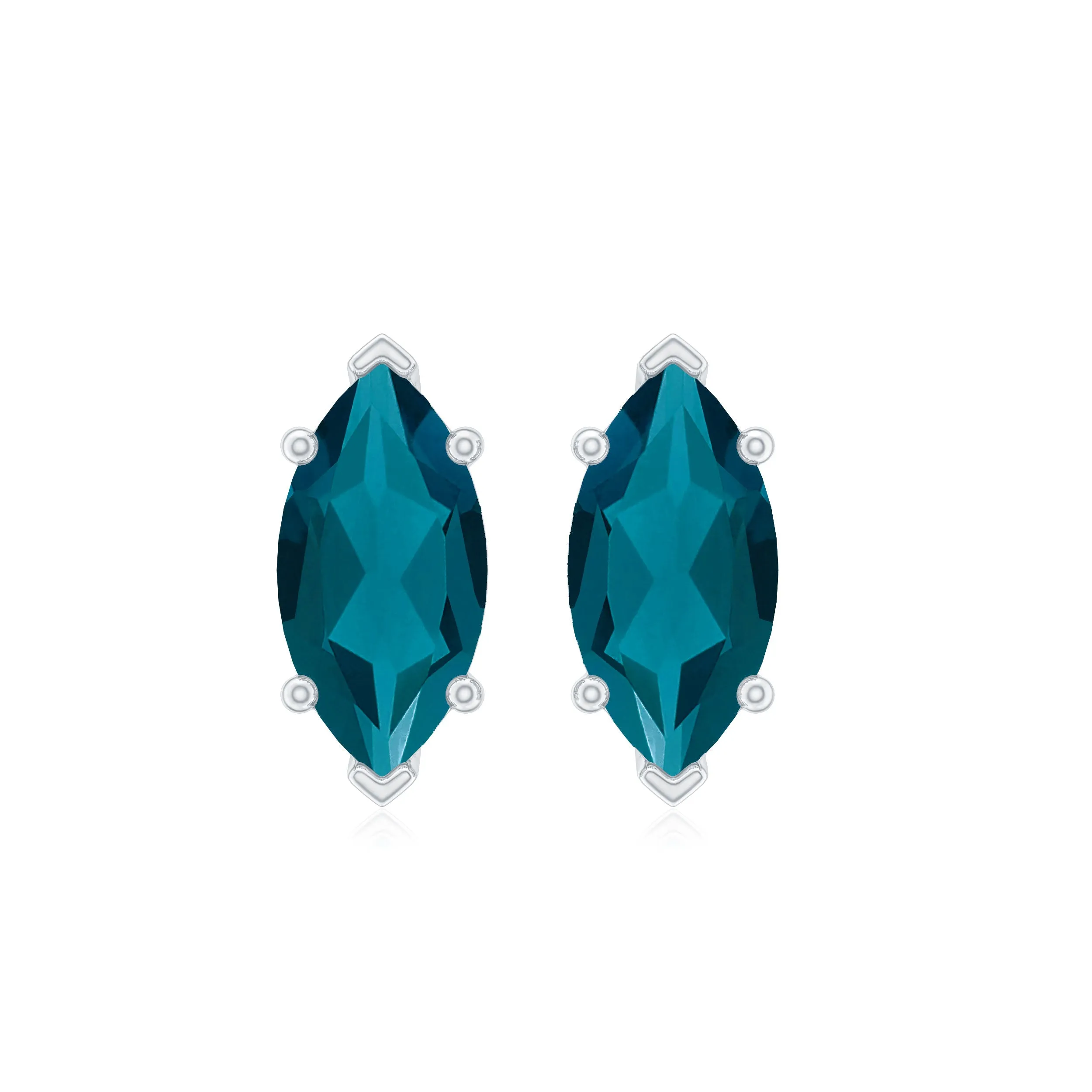 Marquise London Blue Topaz Solitaire Studs in Basket Setting