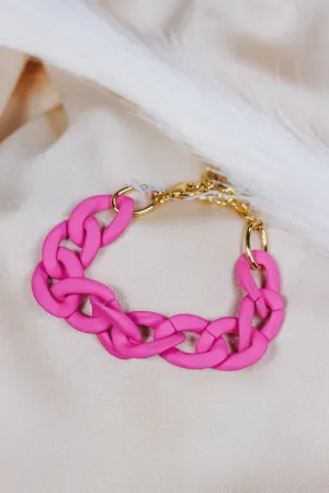 Matte Neon Pink Chunky Acrylic Chain Link Bracelet