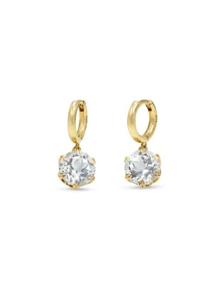 Midi White Topaz Crown Yellow Gold Hoop Earrings