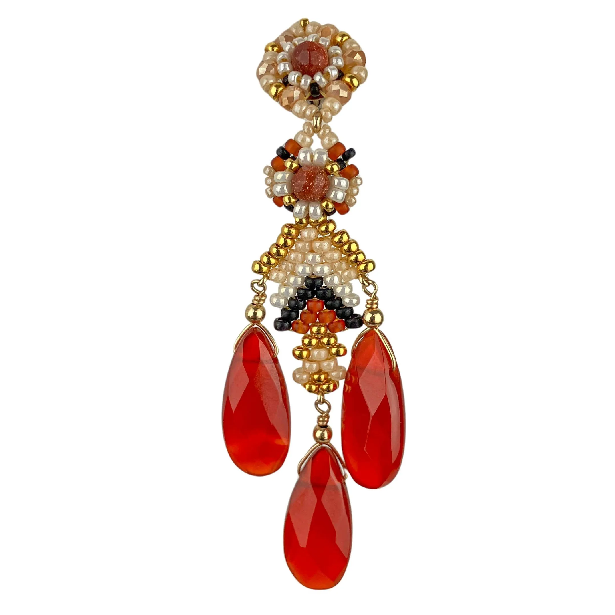 Miguel Ases Miyuki Earrings in Carnelian/Brown