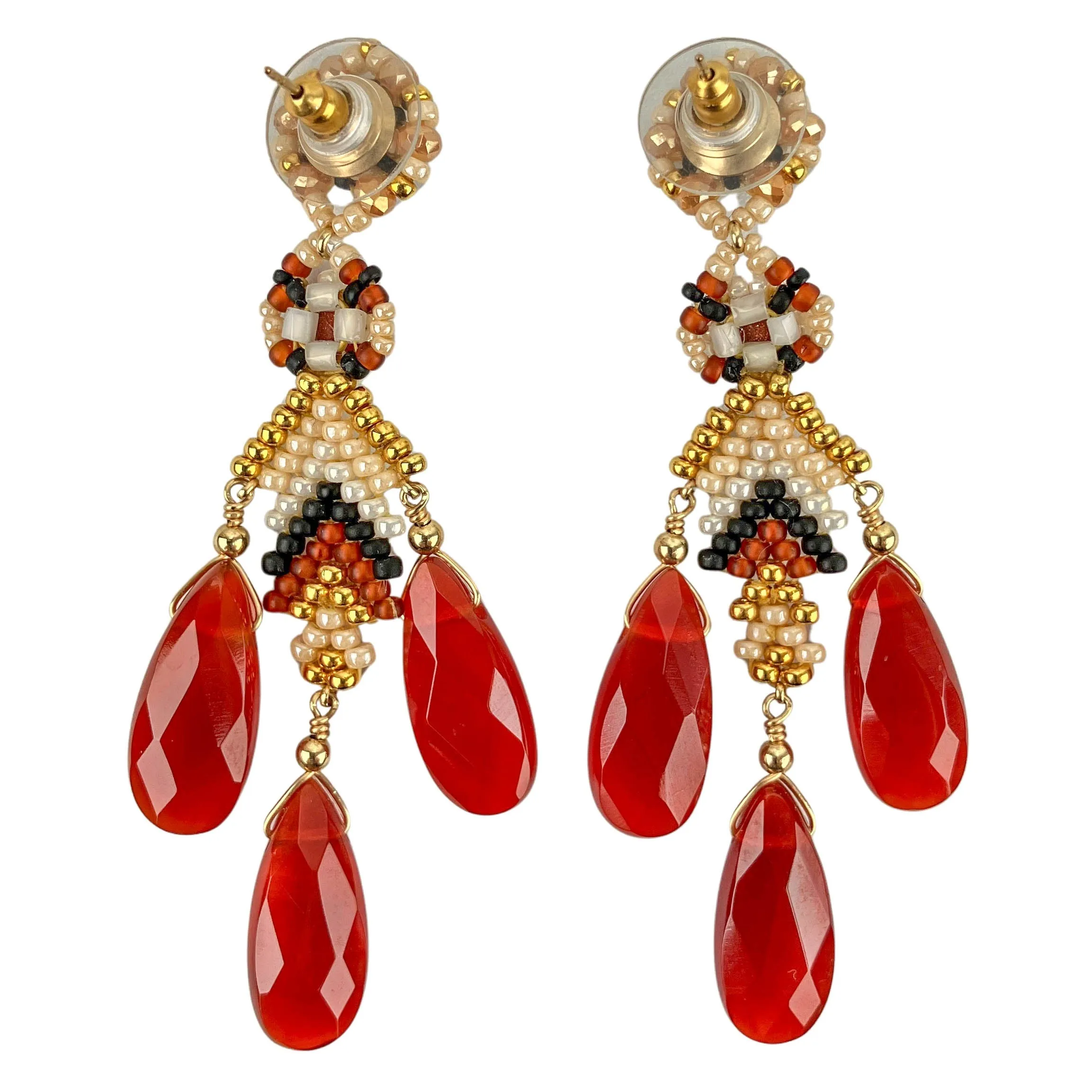 Miguel Ases Miyuki Earrings in Carnelian/Brown