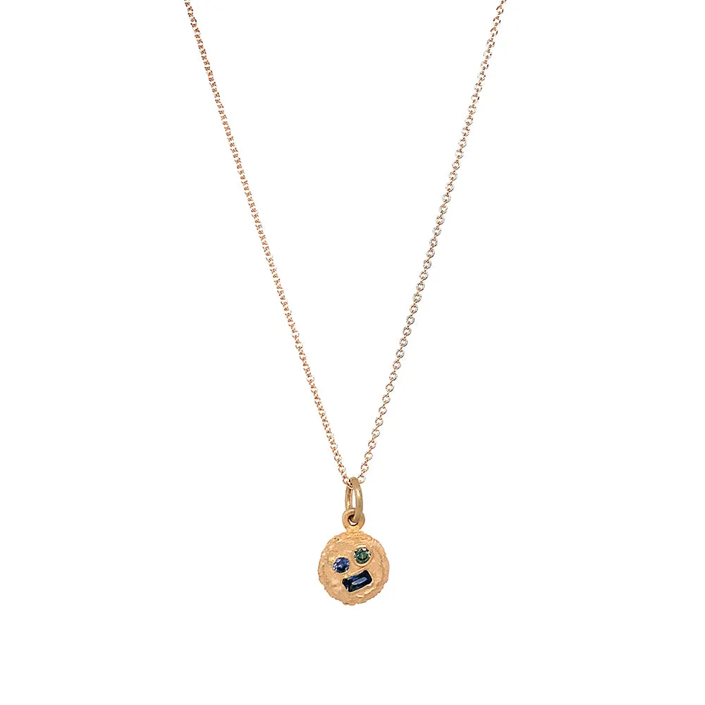 Montana Sapphire Yellow Gold Necklace - "Sea Floor Medallion"