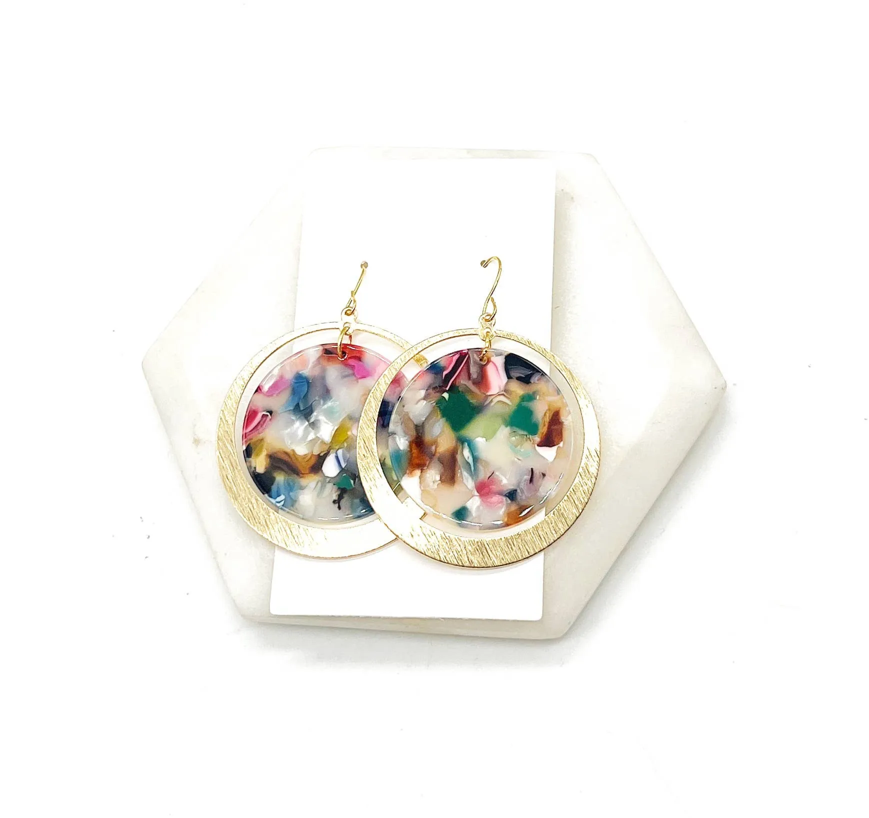 Multi-Color Gold Chandelier Disc Acrylic Earrings