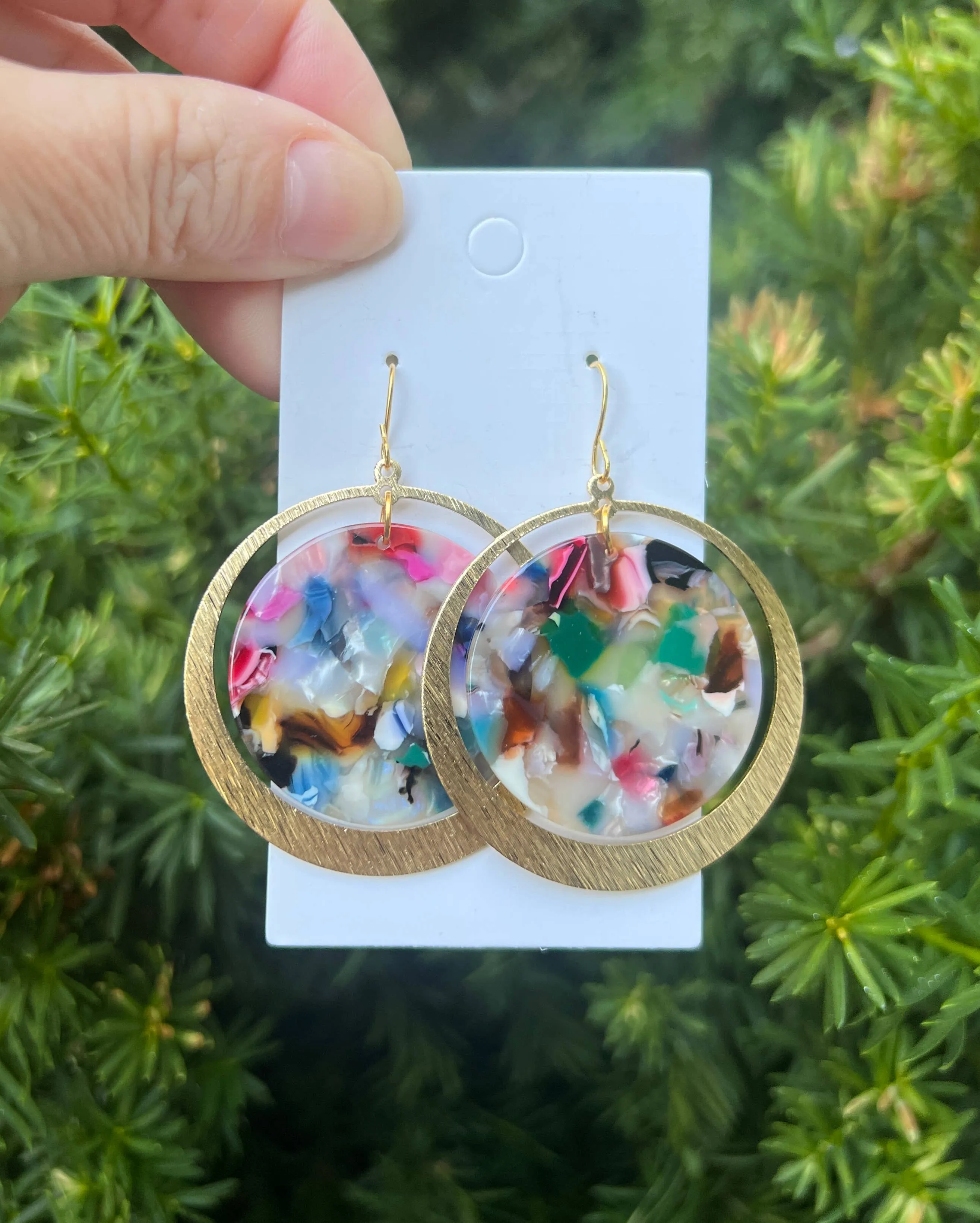 Multi-Color Gold Chandelier Disc Acrylic Earrings