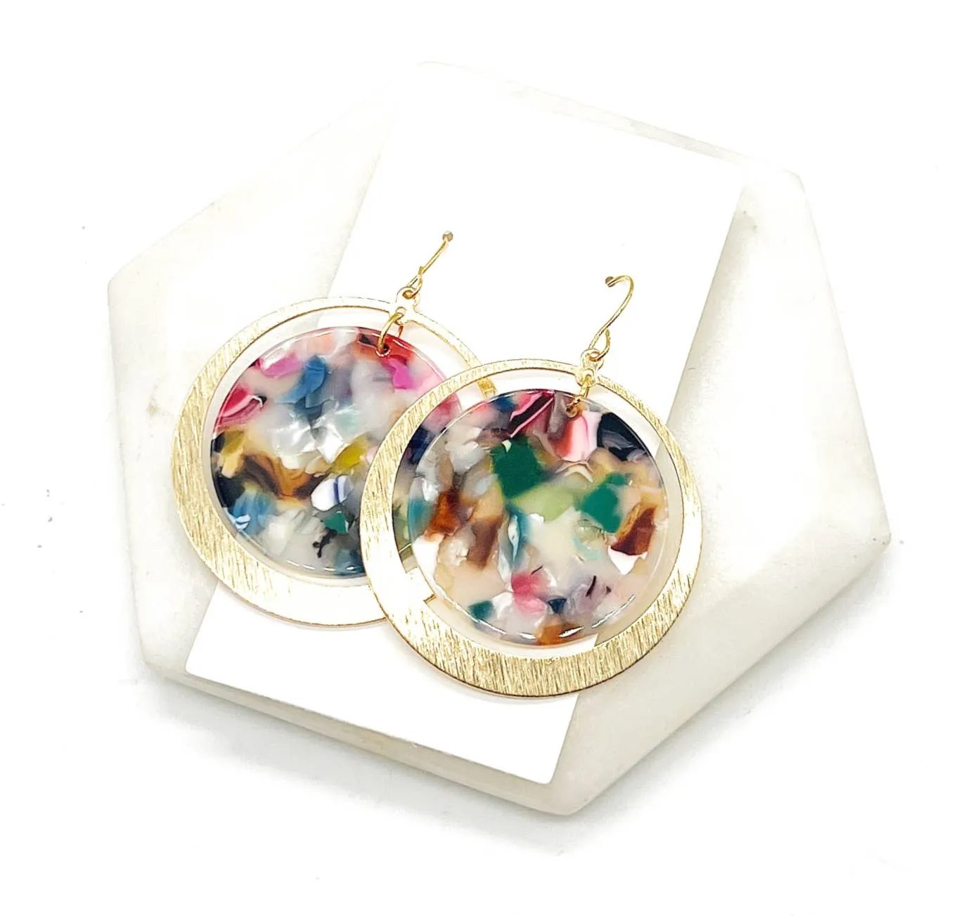 Multi-Color Gold Chandelier Disc Acrylic Earrings