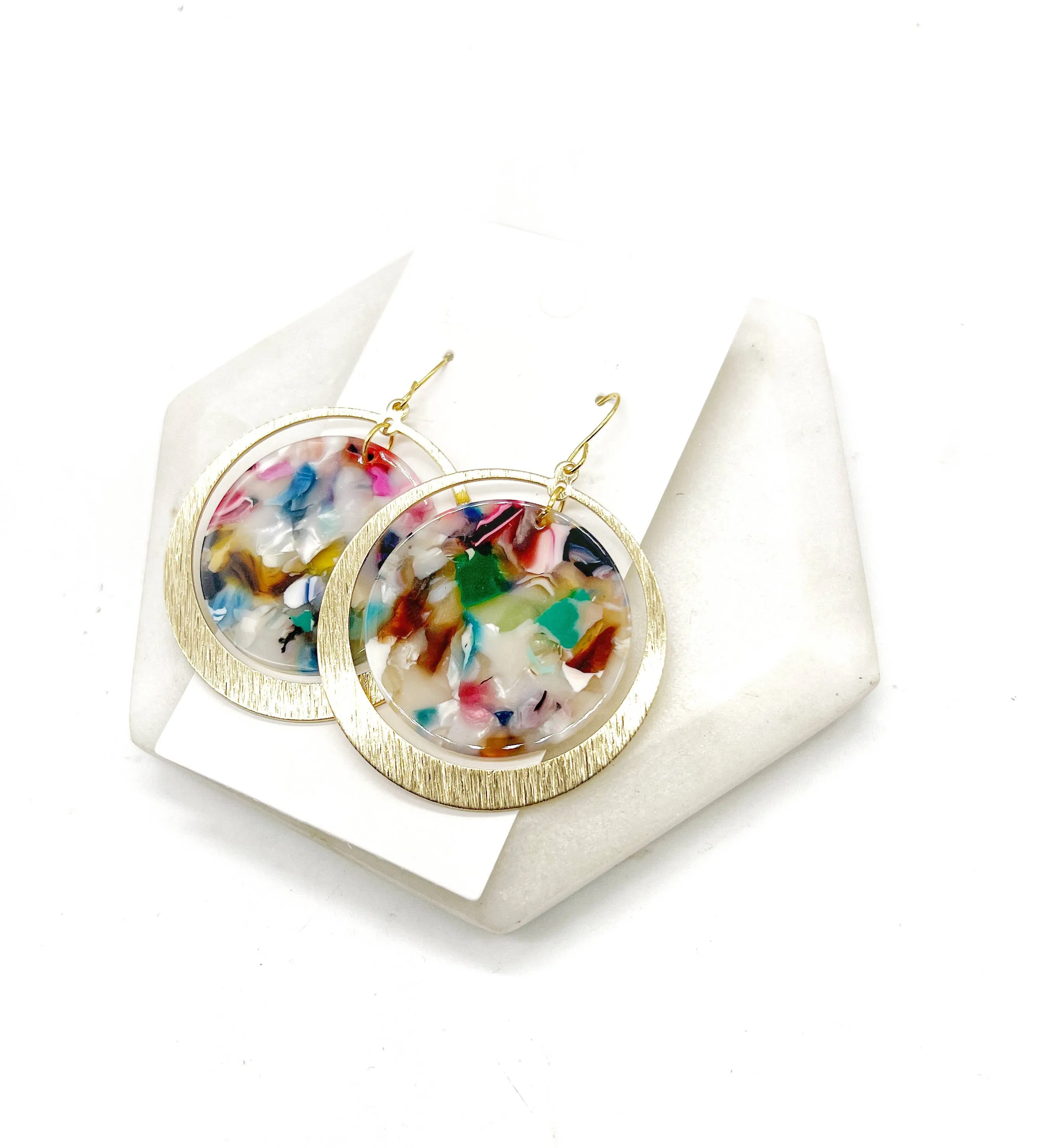 Multi-Color Gold Chandelier Disc Acrylic Earrings