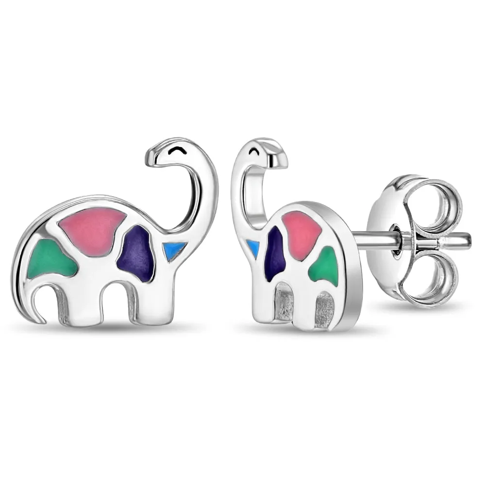 My Dinosaur Friend Kids / Children's / Girls Earrings Enamel - Sterling Silver