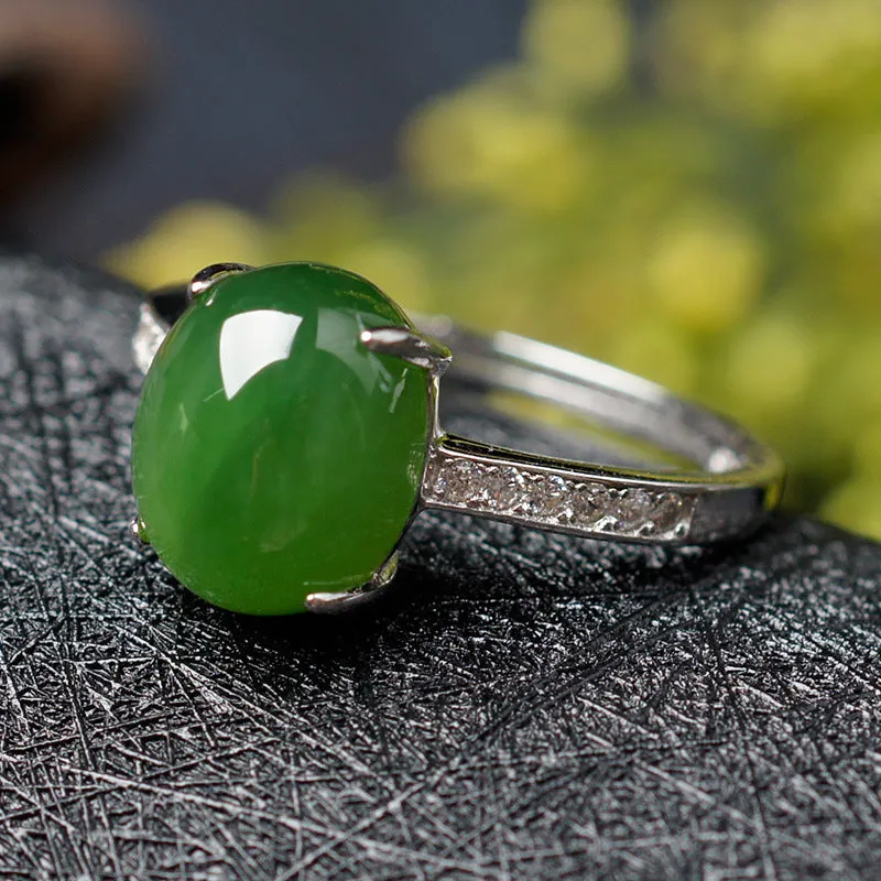 Natural Jade Ring Nephrite Silver Zircon Adjustable Ring ZNRG126