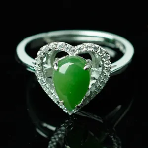 Natural Jade Ring Nephrite Silver Zircon Adjustable Ring ZNRG135