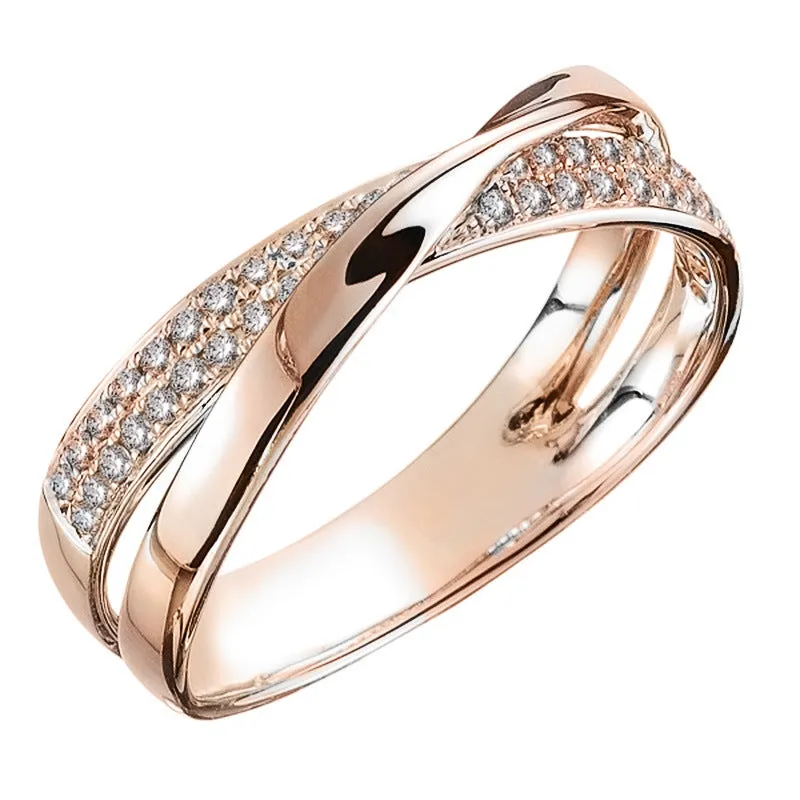 Newest Fresh Two Tone Simple Personality modern X-shaped  Female Zircon Copper Ring