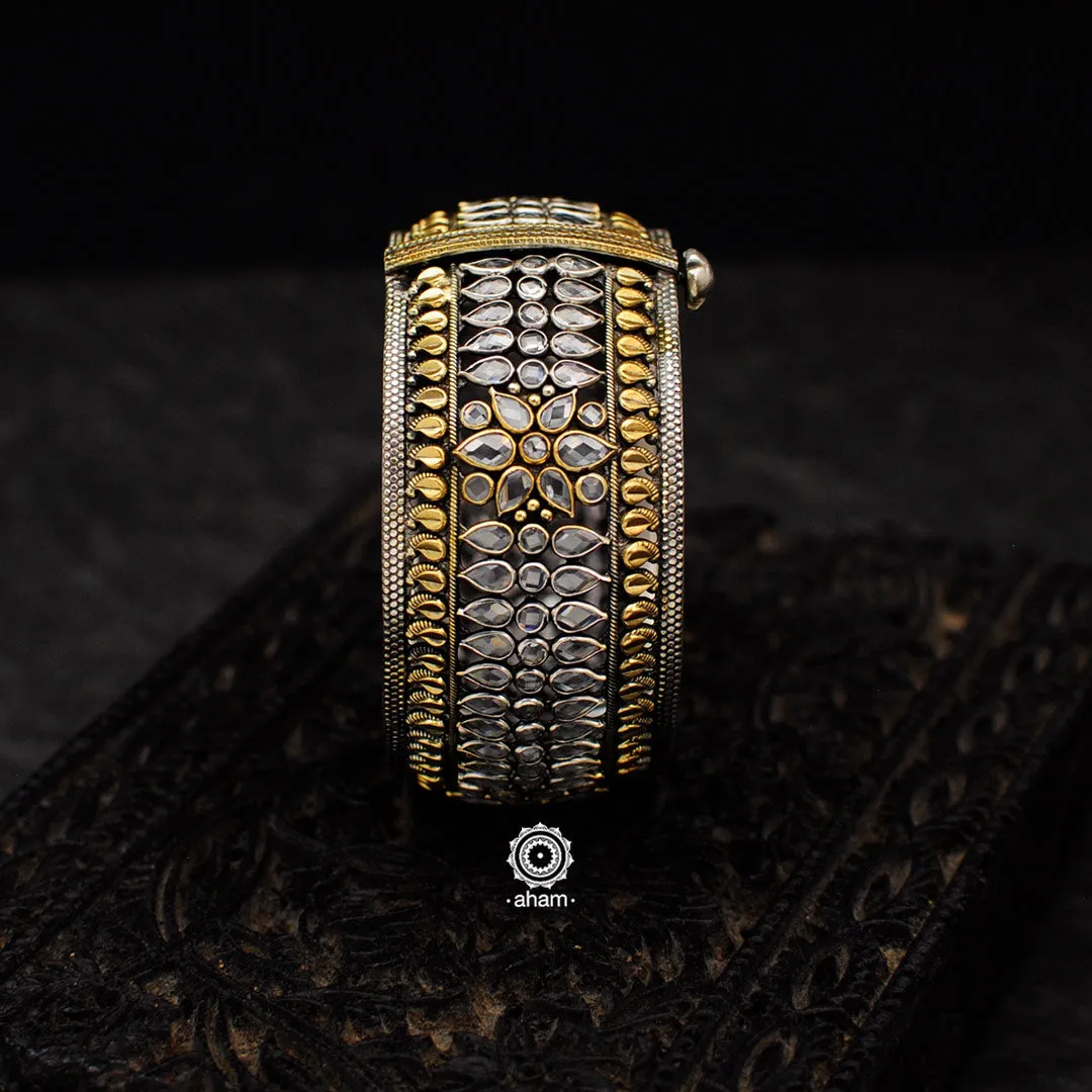 Noori Two Tone Zircon Silver Hand Kada (Size: 2.4, Openable)