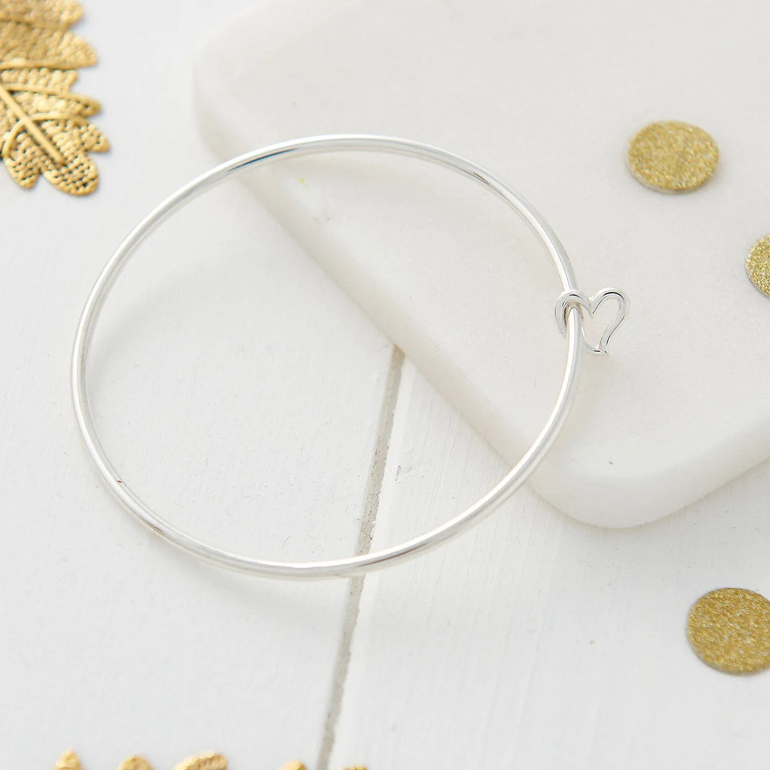 Open Heart Silver Charm Bangle