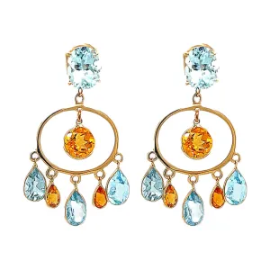 Oval Dangling Blue Topaz Citrine Earrings