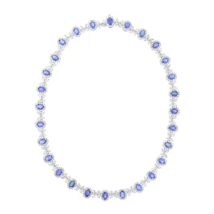 Oval Sapphire and Marquise Diamond Halo Necklace