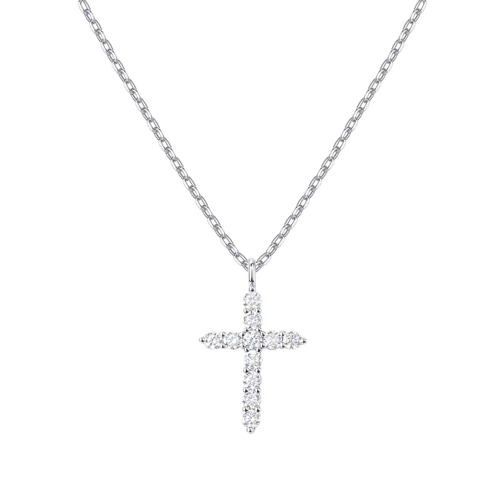 Paris Jewelry 18K White Gold Created White Sapphire Petite Cross Necklace Plated