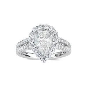 Pear Halo Diamond Engagement Ring with Split Shank