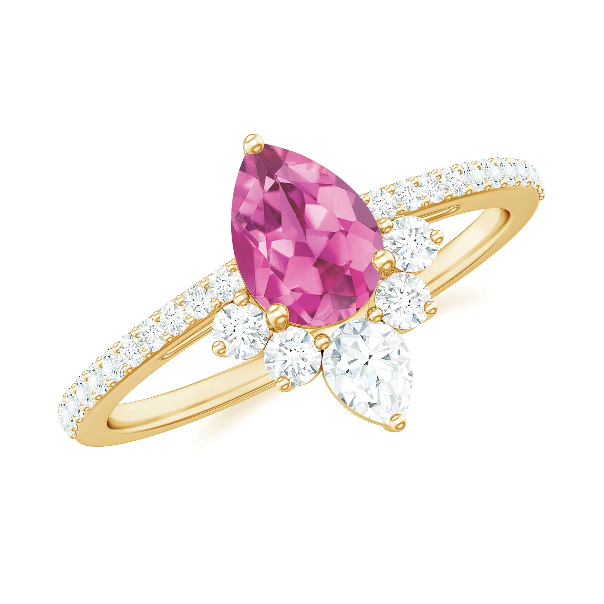 Pear Shape Pink Tourmaline Engagement Ring with Diamond