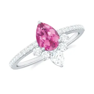 Pear Shape Pink Tourmaline Engagement Ring with Diamond