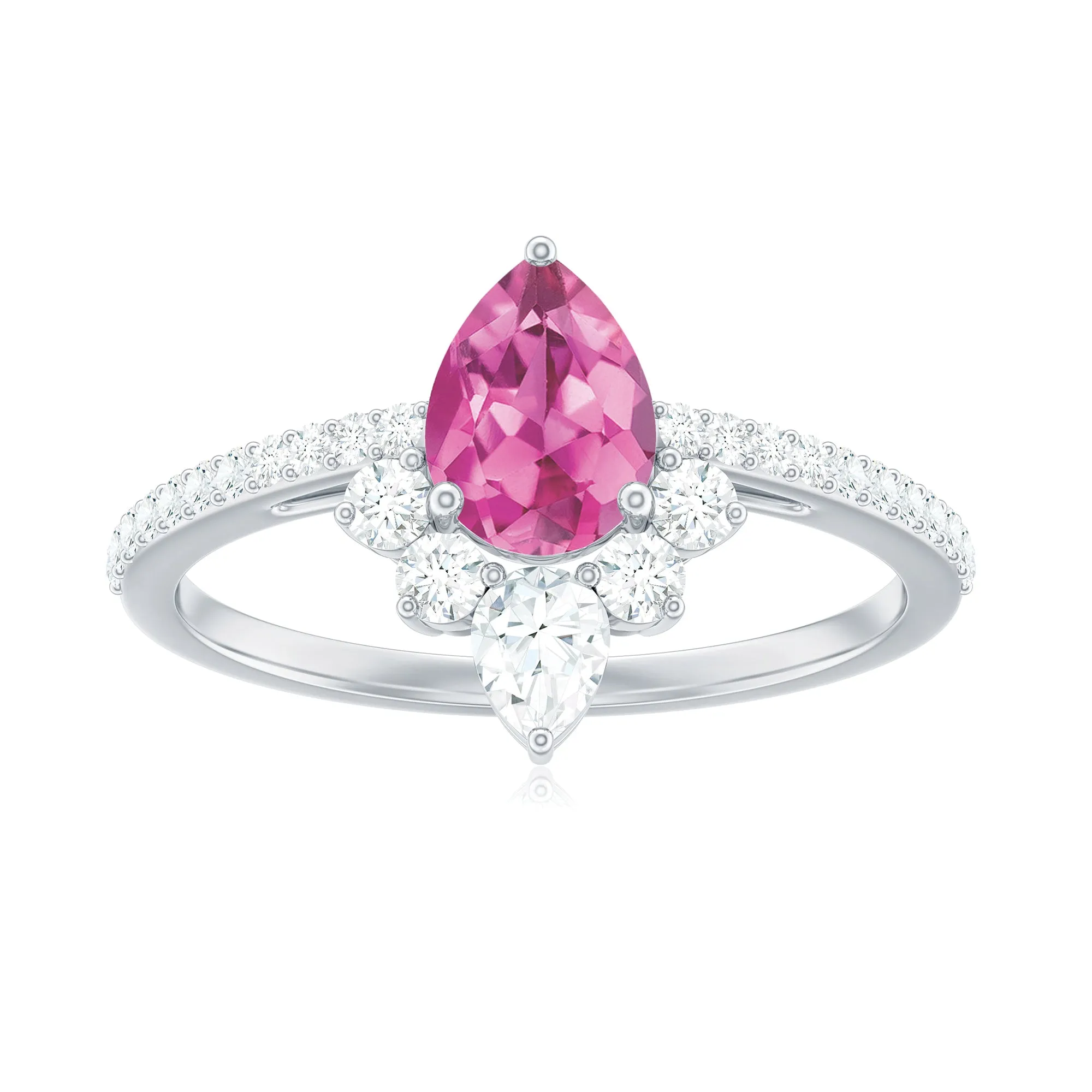 Pear Shape Pink Tourmaline Engagement Ring with Diamond