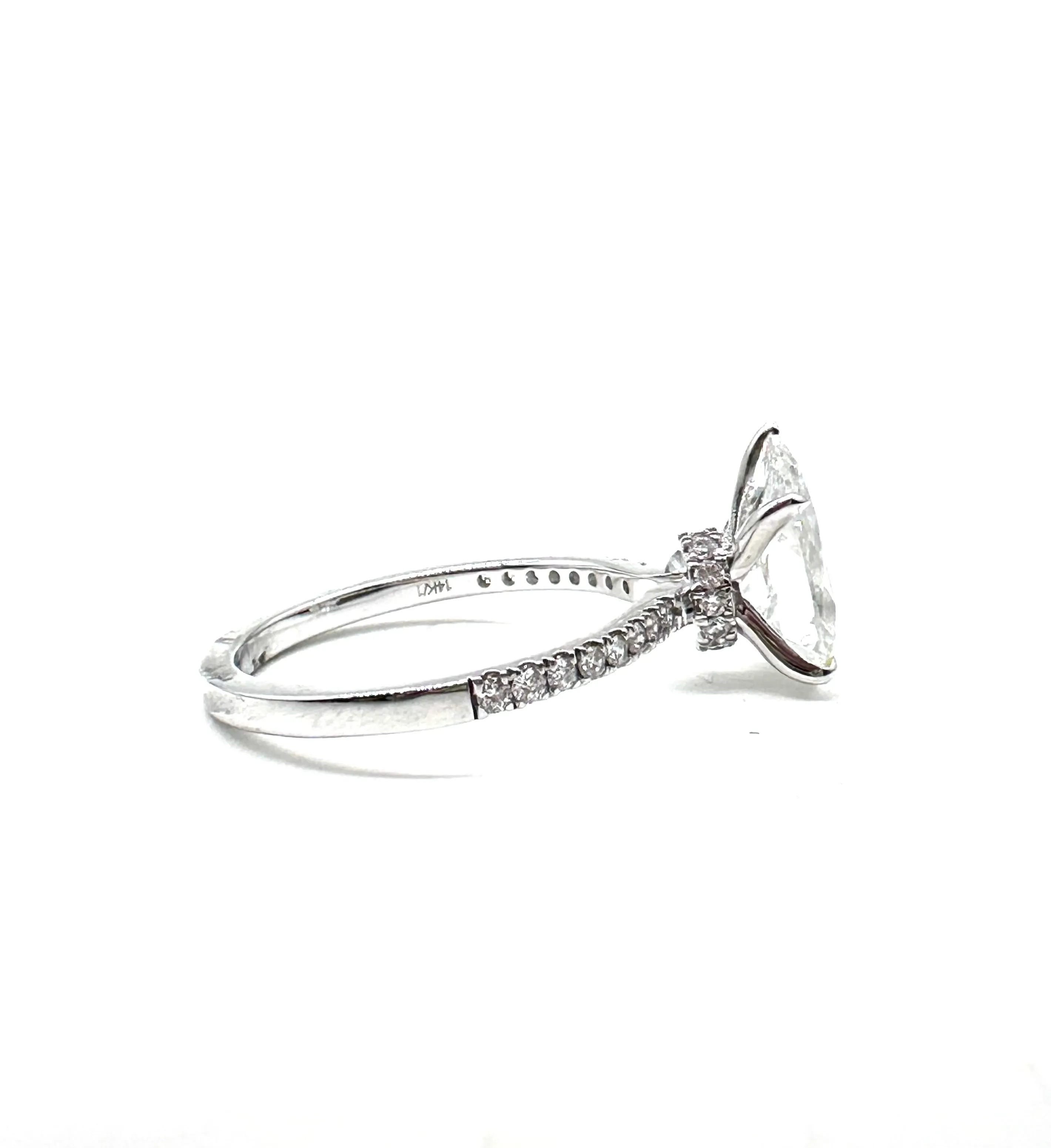 Pear shaped lab grown diamond hidden halo ring