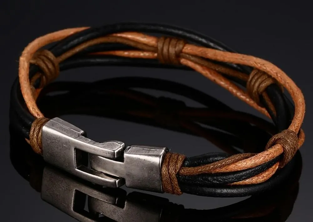 Pristine Intellect Braided Genuine Leather Bracelet