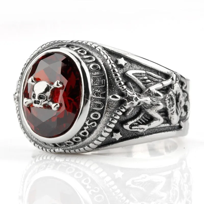 Real 925 Sterling Silver 30 g Skull Ring Do The Old Design Skeleton Red Zircon Punk Biker for Mystery Men Heavy Fine Jewelry