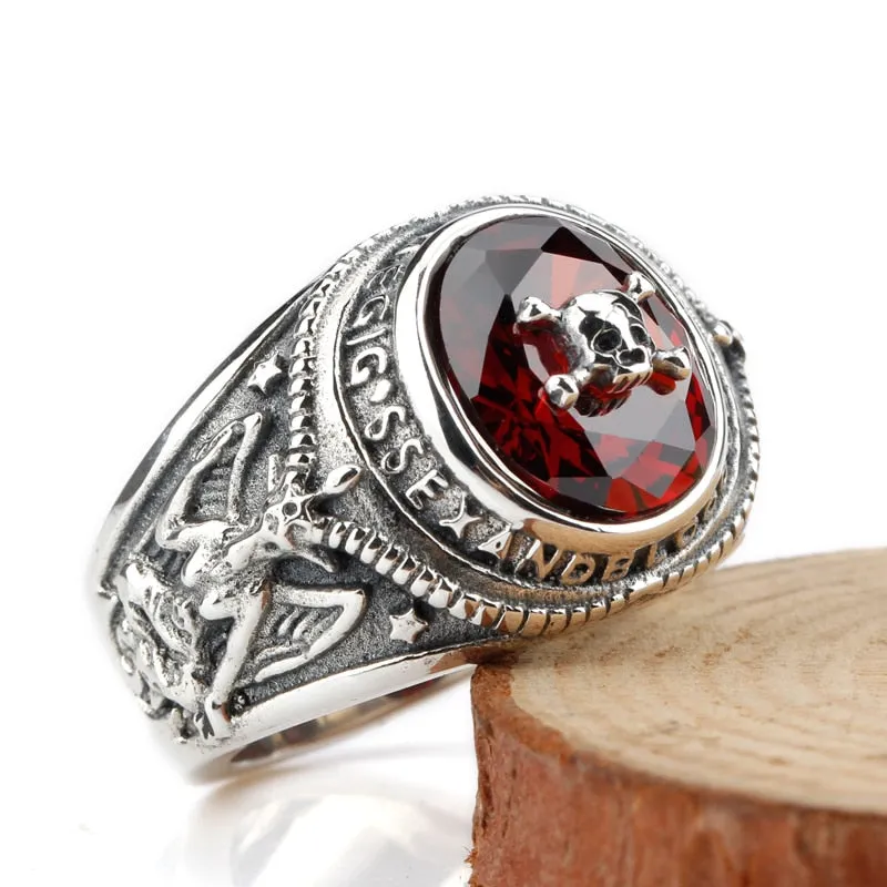 Real 925 Sterling Silver 30 g Skull Ring Do The Old Design Skeleton Red Zircon Punk Biker for Mystery Men Heavy Fine Jewelry