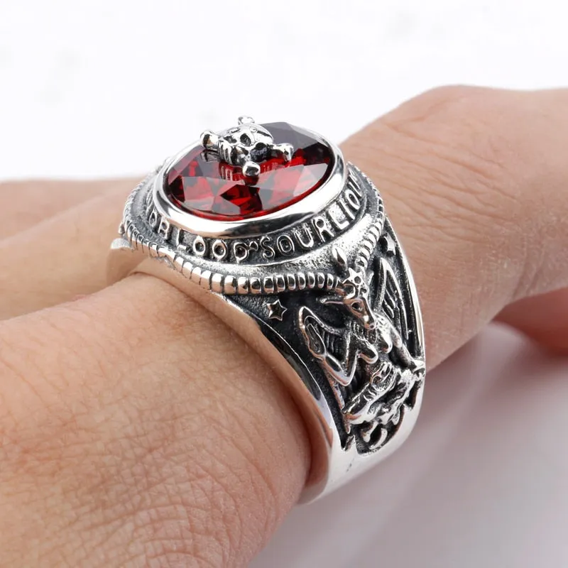 Real 925 Sterling Silver 30 g Skull Ring Do The Old Design Skeleton Red Zircon Punk Biker for Mystery Men Heavy Fine Jewelry