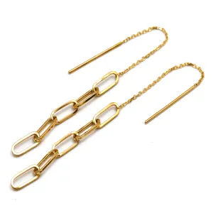 Real Gold Paper Clip Hanging Earring Link Thickness 4 MM 2696 E1826