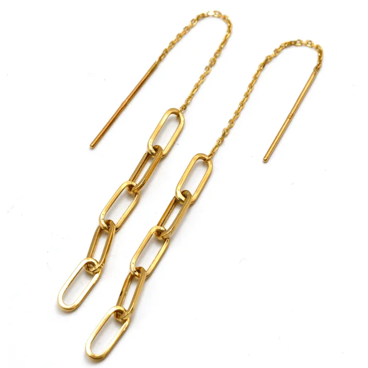 Real Gold Paper Clip Hanging Earring Link Thickness 4 MM 2696 E1826