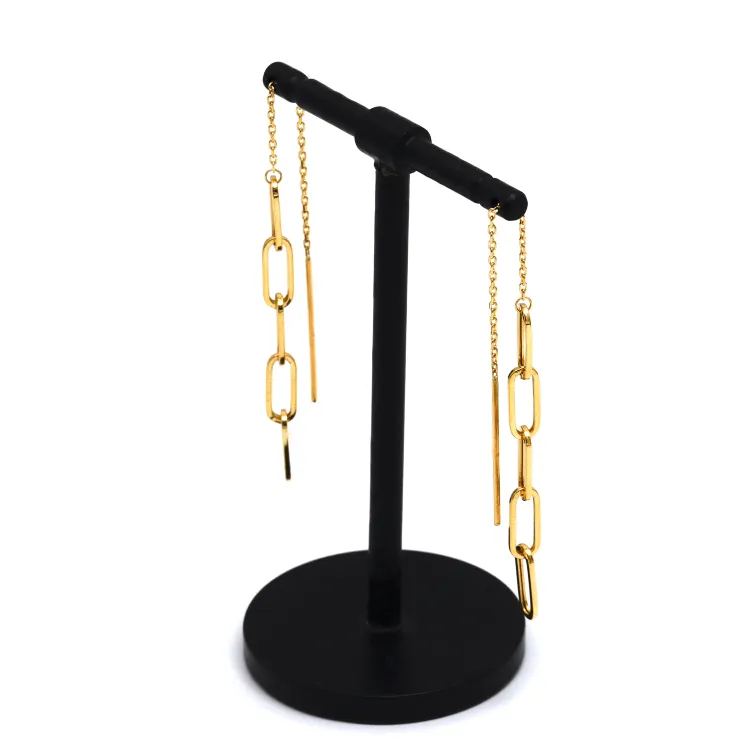 Real Gold Paper Clip Hanging Earring Link Thickness 4 MM 2696 E1826