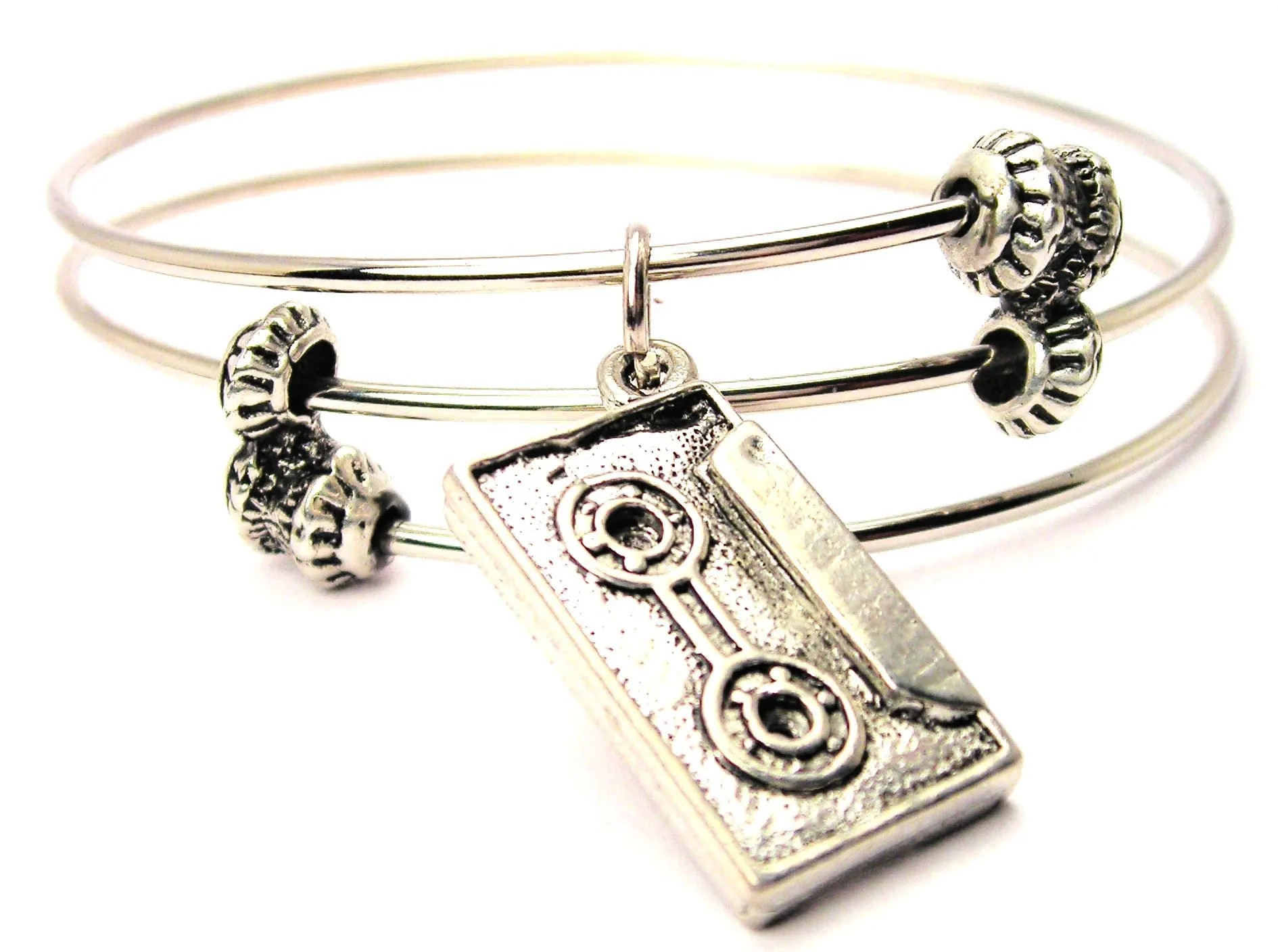 Retro Cassette Tape Triple Style Expandable Bangle Bracelet