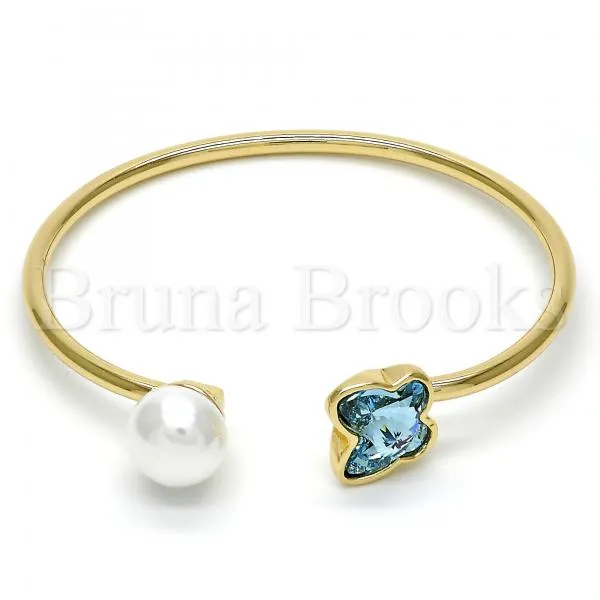 Rhodium Plated Individual Bangle, Butterfly Design, with Swarovski Crystals and Pearl, Rhodium Tone