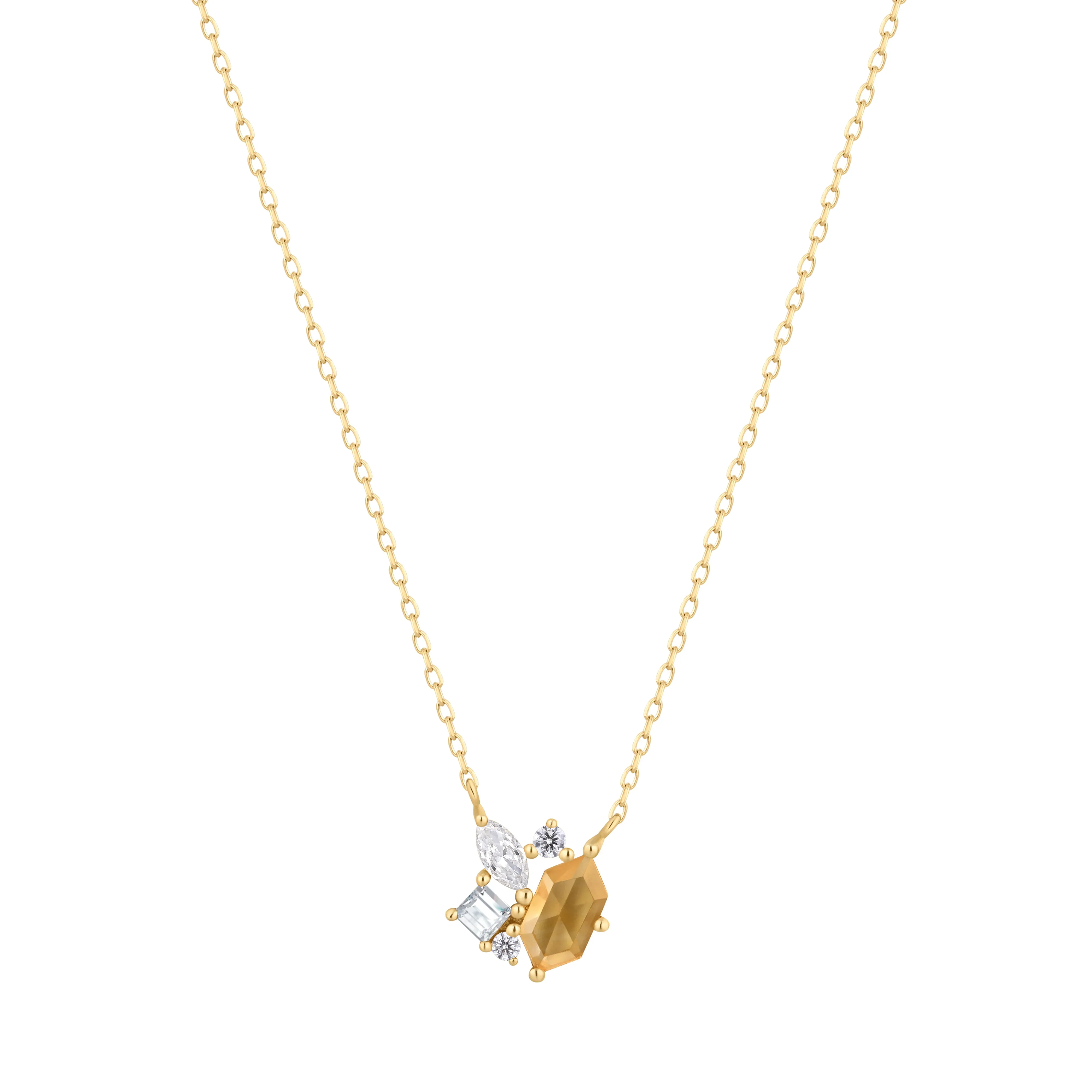 RION x Buddha Jewelry Guerdon Gold Necklace - Rutilated Quartz   White Sapphire