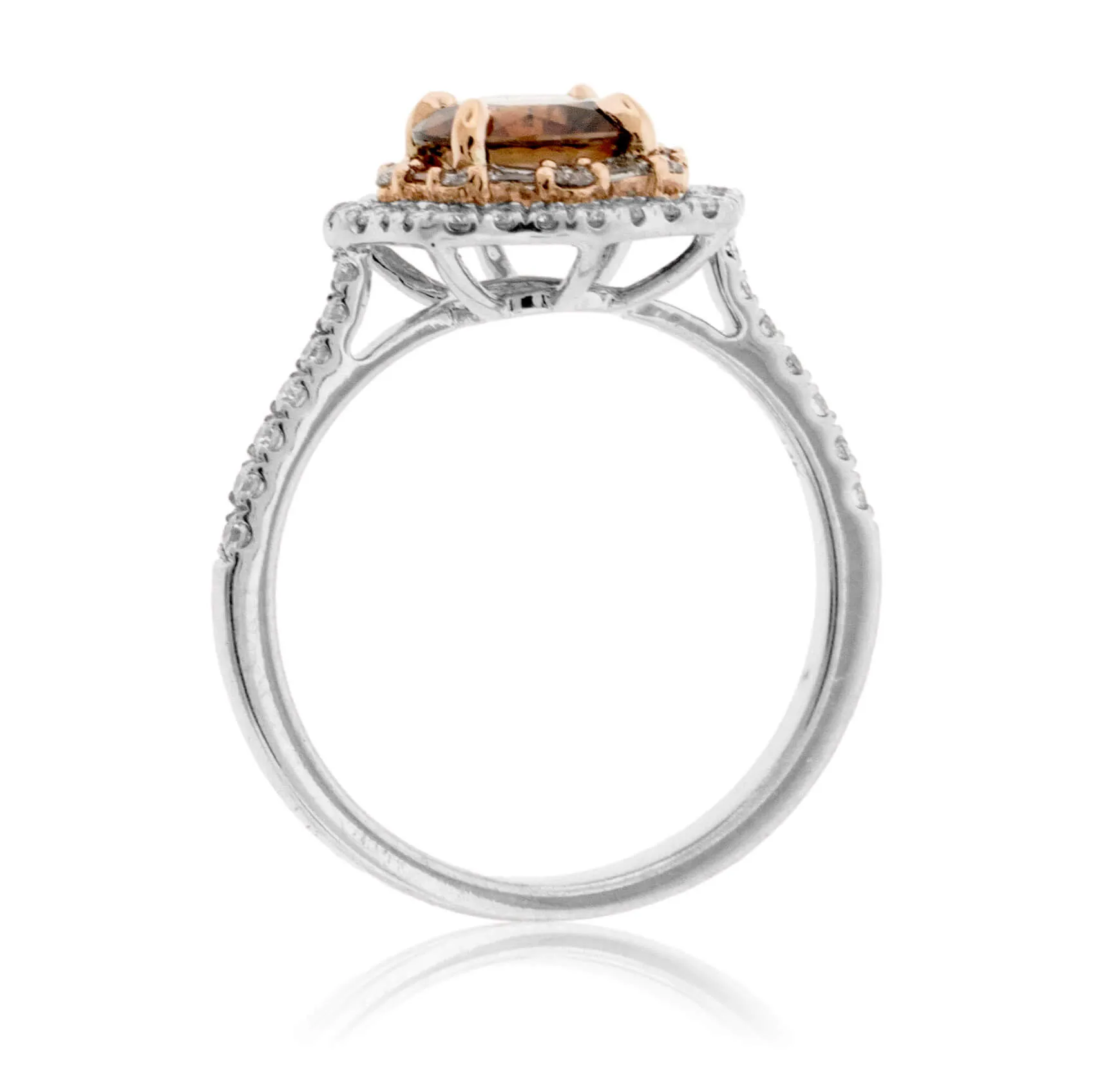 Round Cut Brown Zircon & Diamond Double Halo Ring