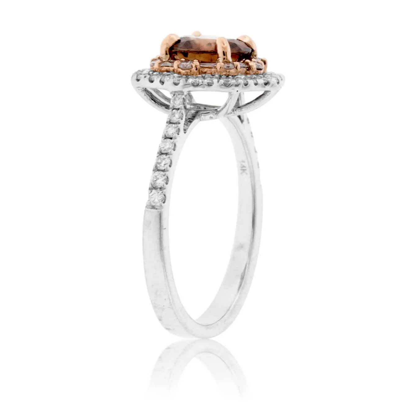 Round Cut Brown Zircon & Diamond Double Halo Ring