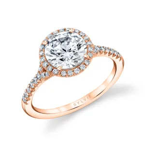 Round Cut Halo Engagement Ring Ã¢â‚¬â€œ Alexandra 18k Gold Rose