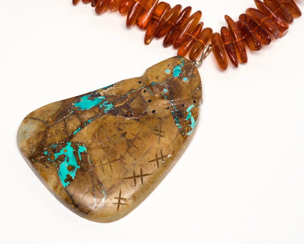 Royston Turquoise Grandmother Fetish Pendant Necklace