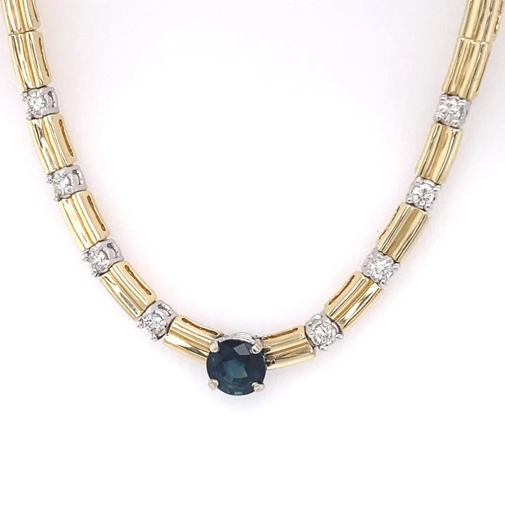 Sapphire and Diamond Necklace 14kt yellow gold