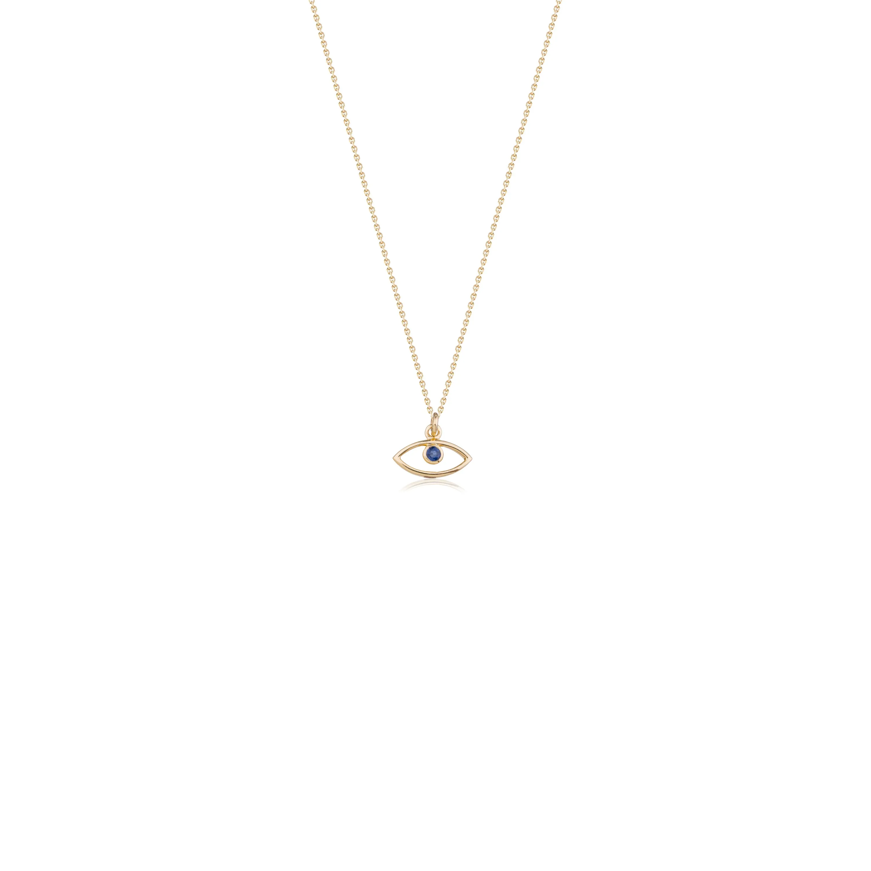 Sapphire Evil Eye Charm Necklace, 14K Yellow Gold