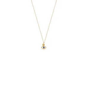 Sapphire Evil Eye Charm Necklace, 14K Yellow Gold