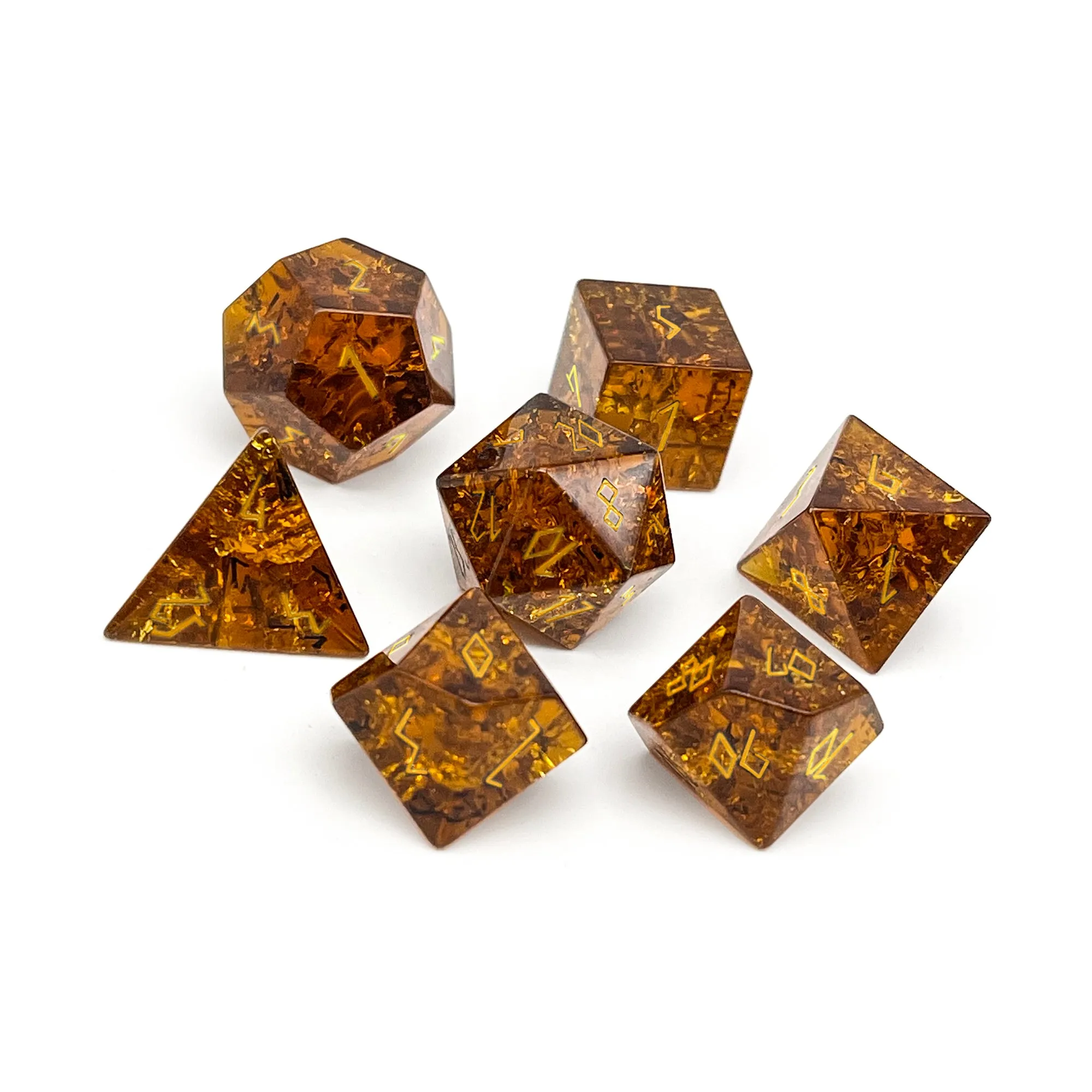 Shattered Zircon Amber Citrine - 7 Piece RPG Set Zircon Glass Dice