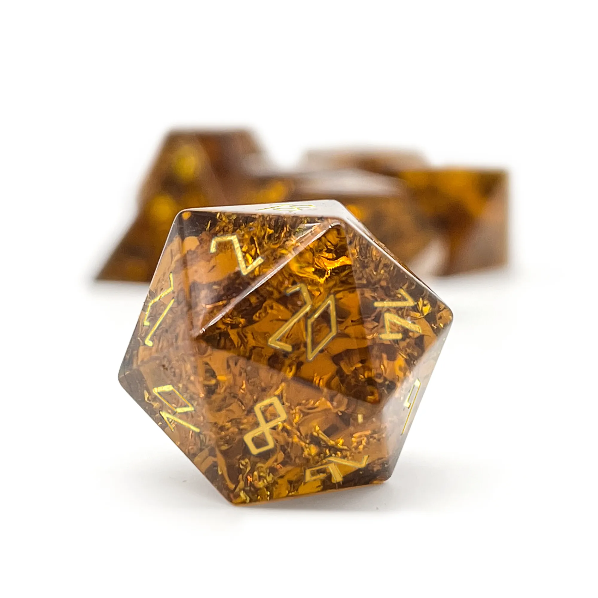 Shattered Zircon Amber Citrine - 7 Piece RPG Set Zircon Glass Dice